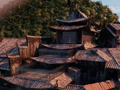 Chinese Vintage Scene with River 3D model