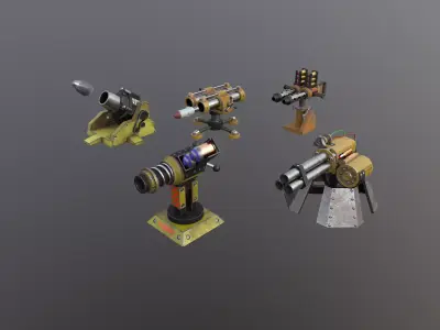 A set of defense towers Ready to be loaded into the game engine Low-poly 3D model