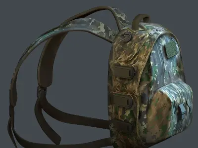 Backpack military combat Black baggage Low-poly 3D model