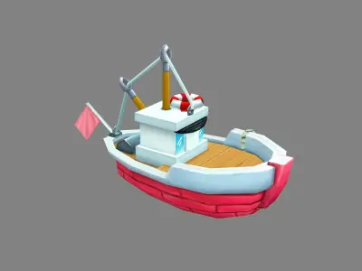 Cartoon fishing boat Low-poly 3D model