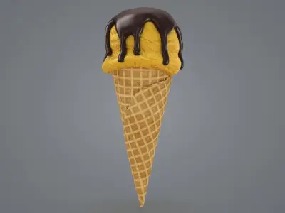 Ice Cream Ball in Waffle Cone 3D model