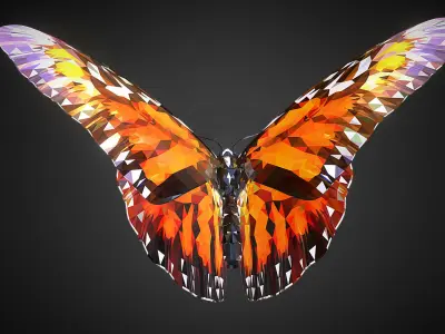 Batterfly Orange Low Polygon Art Insect Low-poly 3D model