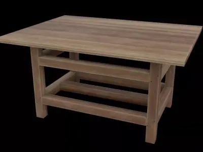 Worn wood table Free low-poly 3D model