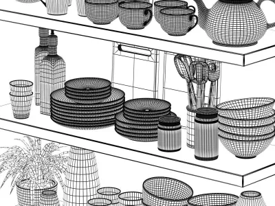 Shelves kitchen set 3D model