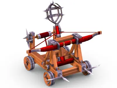 Handpaint Cartoon Medieval Catapult Siege Weapon Low-poly 3D model