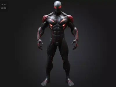 Dark Symbiote Warrior Muscular Alien Superhero Character Low-poly 3D model