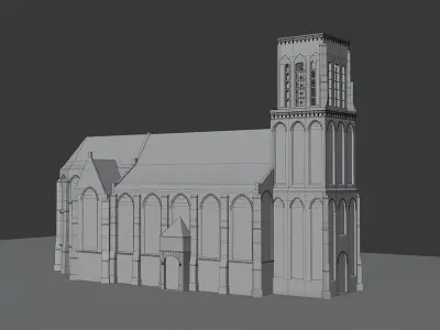 Old town Medieval church Low-poly 3D model