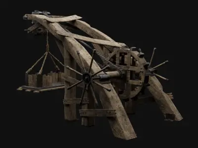 Medieval Crane Lift Low-poly 3D model
