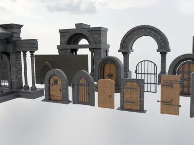 Medieval Doors Low-poly 3D model