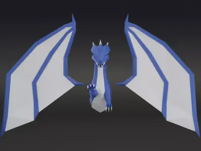 Low-poly blue Dragon 3D model