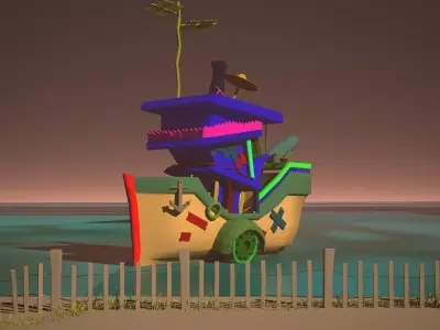 Cartoon Small Pirate Boat Free low-poly 3D model