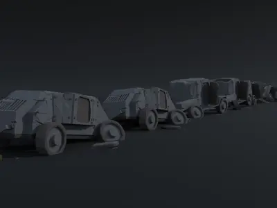Cartoon Dieselpunk armored cars 3 Polygonal Style Low-poly 3D model