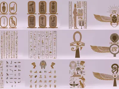 20 Models - Egyptian Symbols - Bundle 01 3D Model Collection