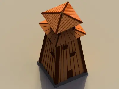 Low Poly Japanese Tower Low-poly 3D model