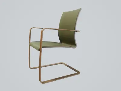 Modern chair sage green textile - pecan wood Low-poly 3D model
