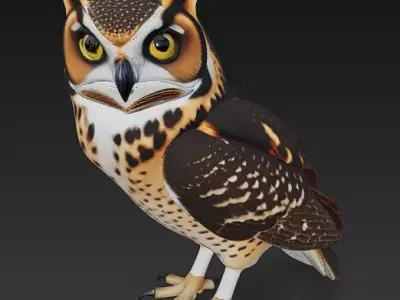 Owl Wild Realistic 3D Model - Low Poly Realistic Low-poly 3D model