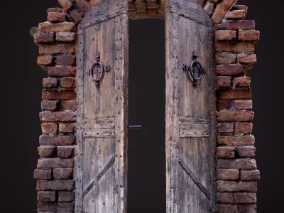 Old Medieval Door with an Arch Low-poly 3D model