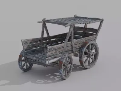Old Wooden Cart Low-poly 3D model