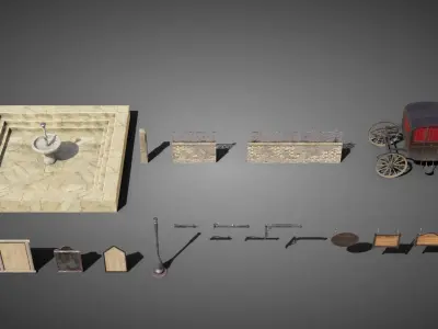 Public property props Low-poly 3D model