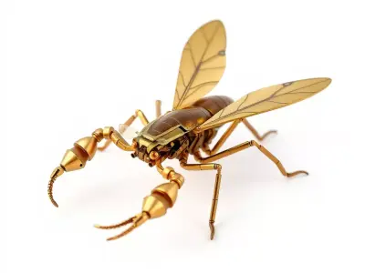 Golden Mechanical Wasp model pack Low-poly 3D model