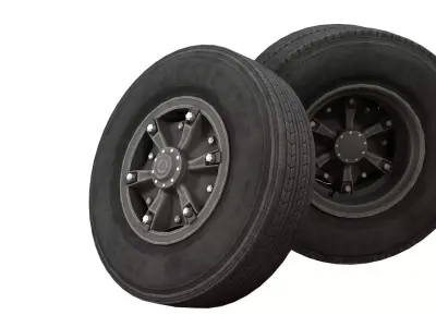 PBR vintage truck wheels Low-poly 3D model