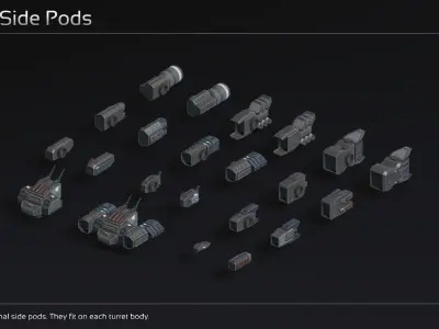 Scifi Turret Collection II Low-poly 3D model