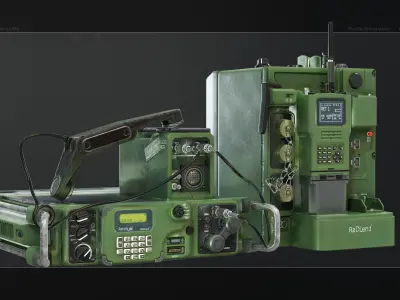 Military radio transmitter walkie talkie Low-poly 3D model