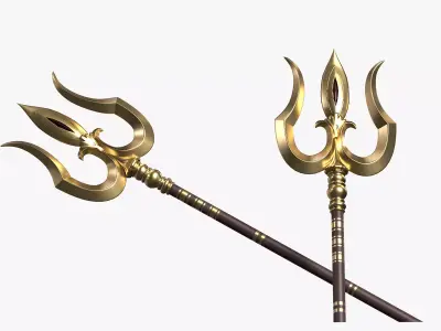 Trishul in gold Low-poly 3D model