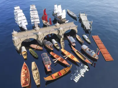 Wooden boat collection 4 3D model