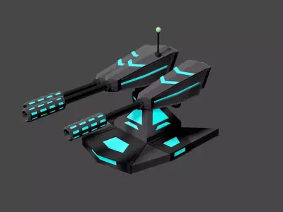 Tower Defense Cannon Low-poly 3D model
