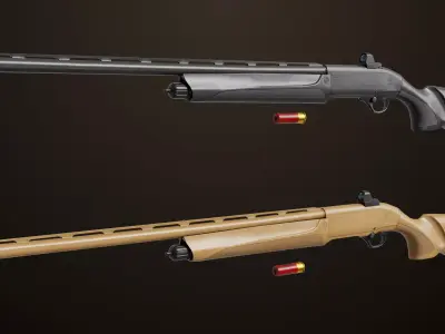 Long Shotgun 03 Black and Sandal Single Mat All PBR Textures Low-poly 3D model