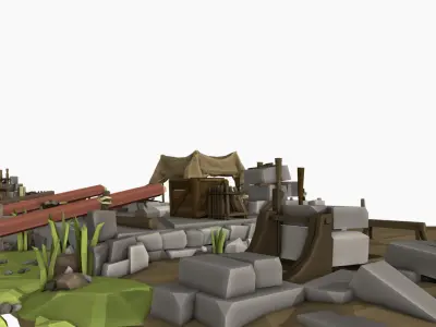 Medieval Peasants Home Scene with Interior Low-poly 3D model Low-poly 3D model