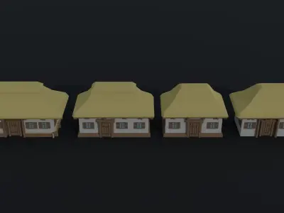 Cartoon medieval Ukraine village Polygonal Style Low-poly 3D model