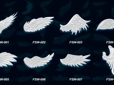 55 stylized wing 3d model and alpha 3D model