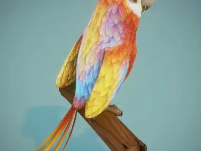 Cartoon Ara Parrot Red-Yellow-Blue Rigged 3D Model Low-poly 3D model