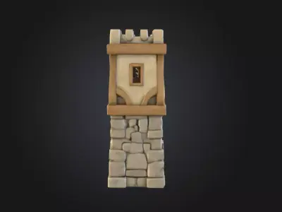 Whimsical Medieval Village Wall Section Low-poly 3D model