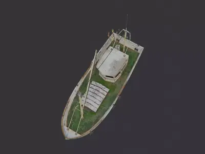 Classic wooden fishing boat with cabin Low-poly 3D model