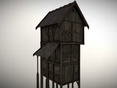 Medieval Lake Village - House 9 with interiors Low-poly 3D model