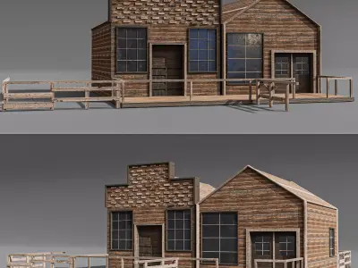 Western station Low-poly 3D model