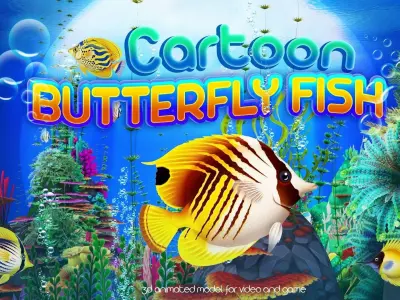 Cartoon Butterflyfish  Low-poly 3D model