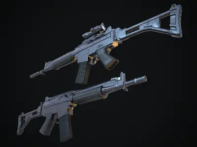 FN Style NATO Rifle with Scope Low-poly 3D model