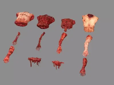 Horror Assets Human Corpse Body Part Collection X6 Pack 3D Model Low-poly 3D model
