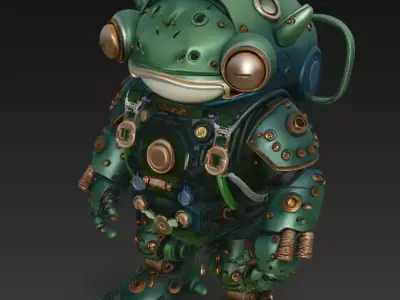 Emerald Mecha Toad - Stylized Robotic Amphibian 3D Model 3D print model