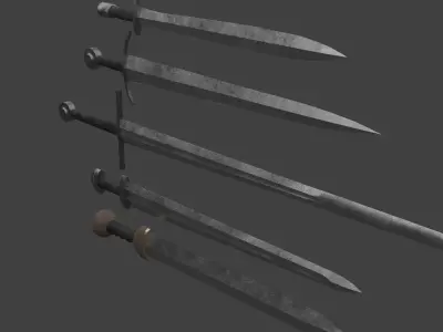 Set of Five One-Handed Swords Low-poly 3D model