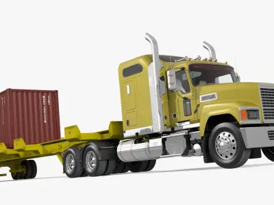 Freight Truck with Trailer and Container 3D model