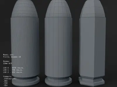 19 pistol-revolver rounds 3D model