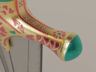 Oriental ceremonial dagger with golden handle and decorations Low-poly 3D model