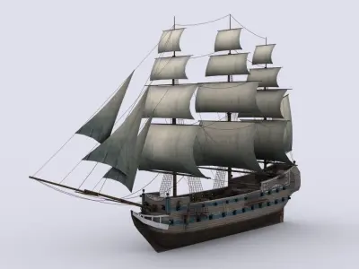 Three sailing ship Low-poly 3D model