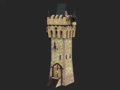 Castle Watch Tower 01 All PBR Unity UE Textures Included Low-poly 3D model