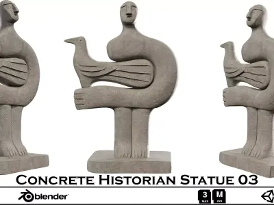  Concrete Historian Statue 03 - Abstract Concrete Sculpture Low-poly 3D model